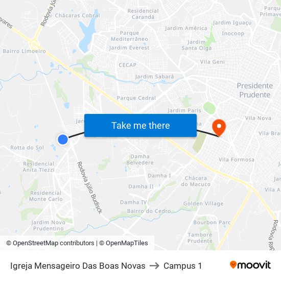 Igreja Mensageiro Das Boas Novas to Campus 1 map