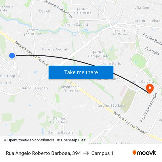 Rua Ângelo Roberto Barbosa, 394 to Campus 1 map