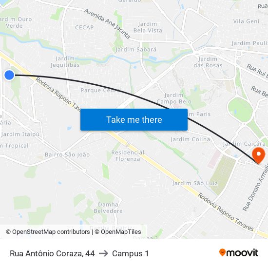 Rua Antônio Coraza, 44 to Campus 1 map