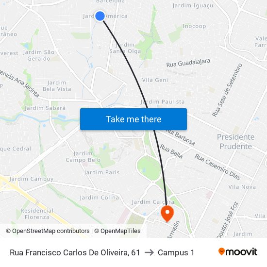 Rua Francisco Carlos De Oliveira, 61 to Campus 1 map