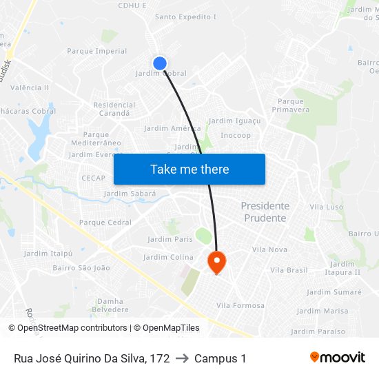 Rua José Quirino Da Silva, 172 to Campus 1 map