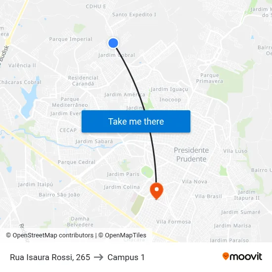 Rua Isaura Rossi, 265 to Campus 1 map