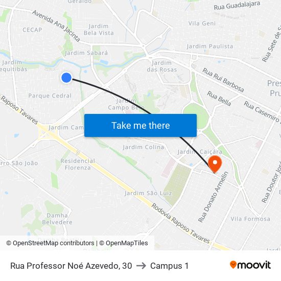 Rua Professor Noé Azevedo, 30 to Campus 1 map