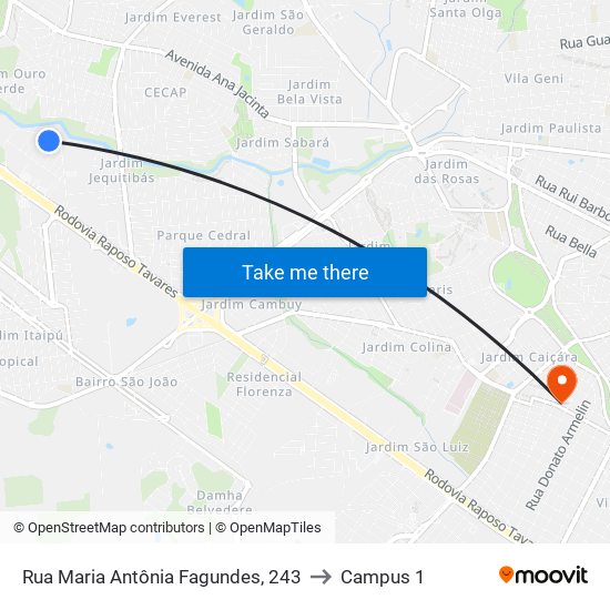 Rua Maria Antônia Fagundes, 243 to Campus 1 map