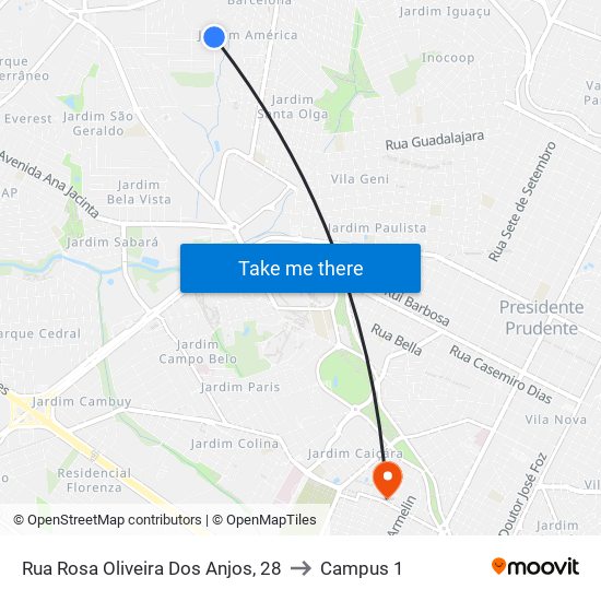 Rua Rosa Oliveira Dos Anjos, 28 to Campus 1 map