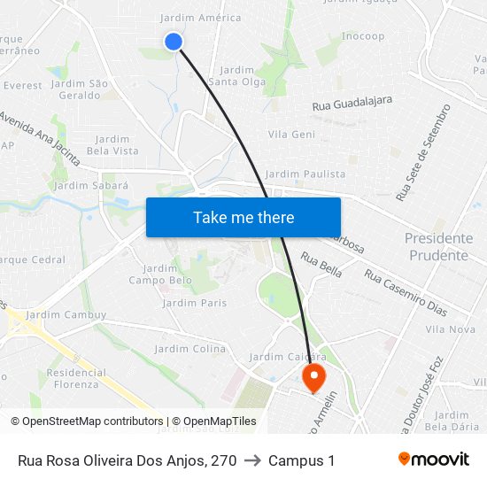 Rua Rosa Oliveira Dos Anjos, 270 to Campus 1 map