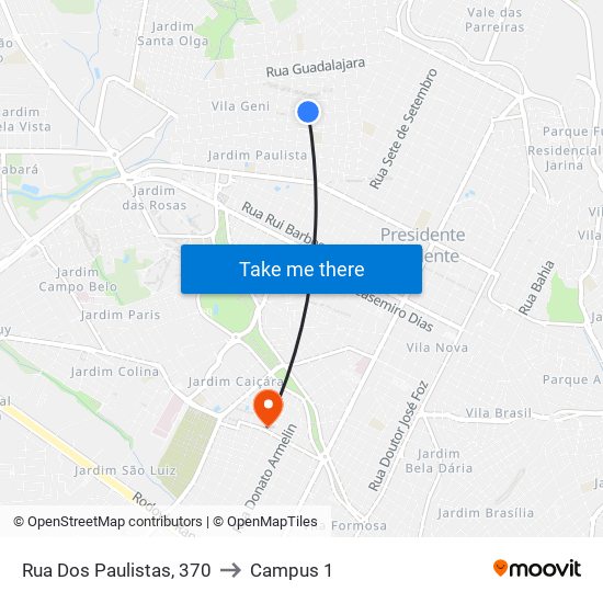 Rua Dos Paulistas, 370 to Campus 1 map