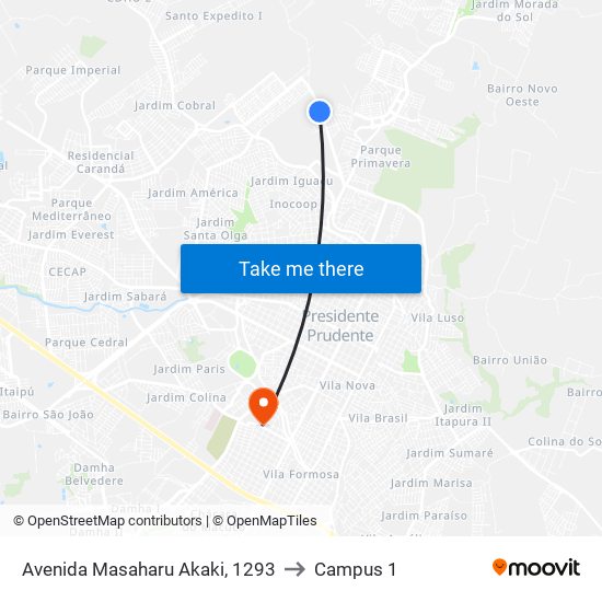 Avenida Masaharu Akaki, 1293 to Campus 1 map