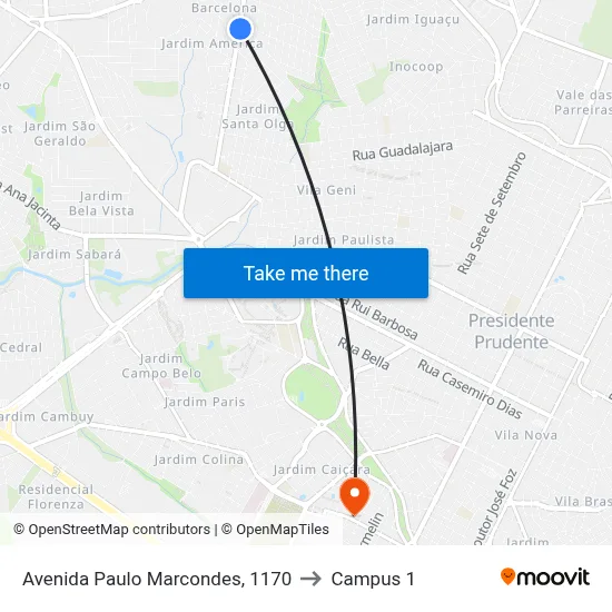 Avenida Paulo Marcondes, 1170 to Campus 1 map