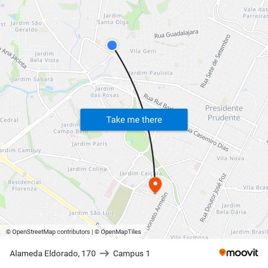 Alameda Eldorado, 170 to Campus 1 map