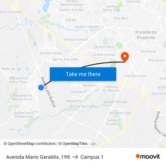 Avenida Mario Geraldis, 198 to Campus 1 map