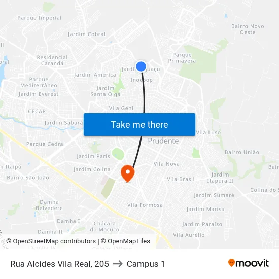 Rua Alcídes Vila Real, 205 to Campus 1 map