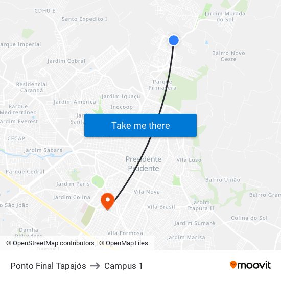 Ponto Final Tapajós to Campus 1 map