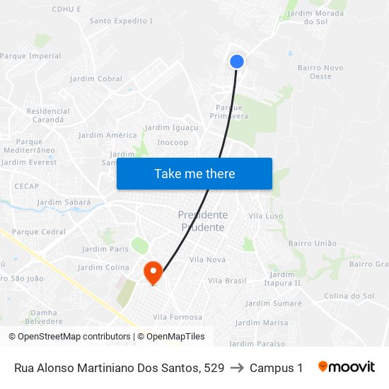 Rua Alonso Martiniano Dos Santos, 529 to Campus 1 map