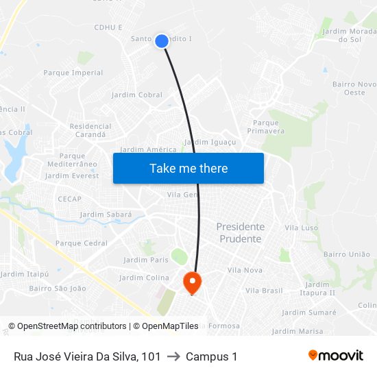 Rua José Vieira Da Silva, 101 to Campus 1 map