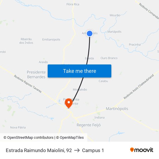 Estrada Raimundo Maiolini, 92 to Campus 1 map