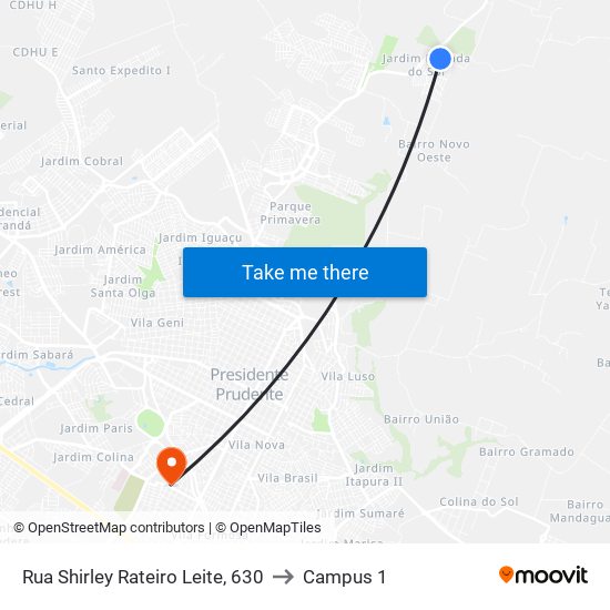 Rua Shirley Rateiro Leite, 630 to Campus 1 map