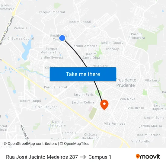 Rua José Jacinto Medeiros 287 to Campus 1 map