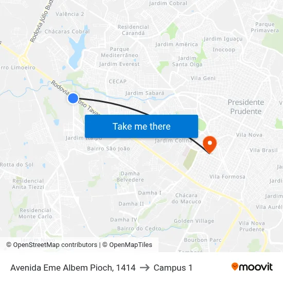 Avenida Eme Albem Pioch, 1414 to Campus 1 map