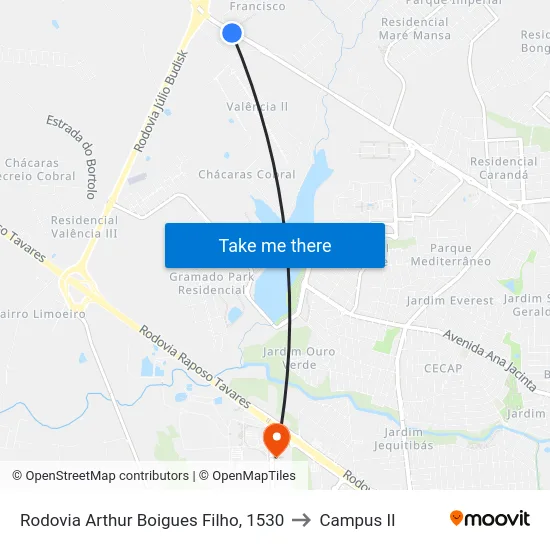 Rodovia Arthur Boigues Filho, 1530 to Campus  II map