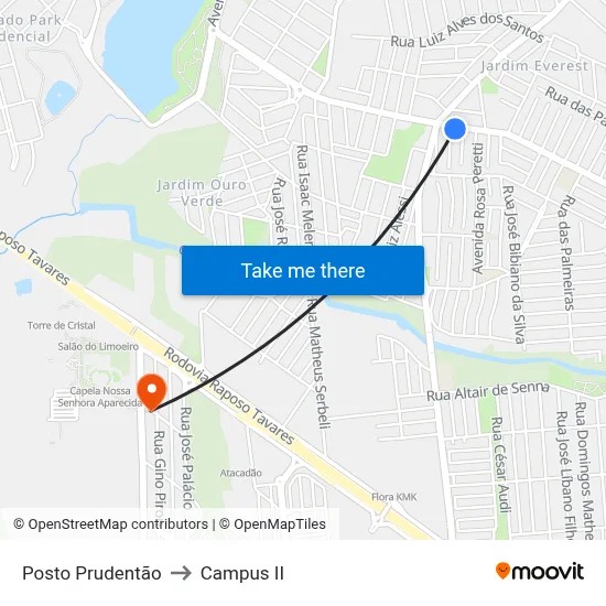 Posto Prudentão to Campus  II map