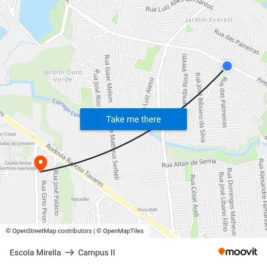 Escola Mirella to Campus  II map