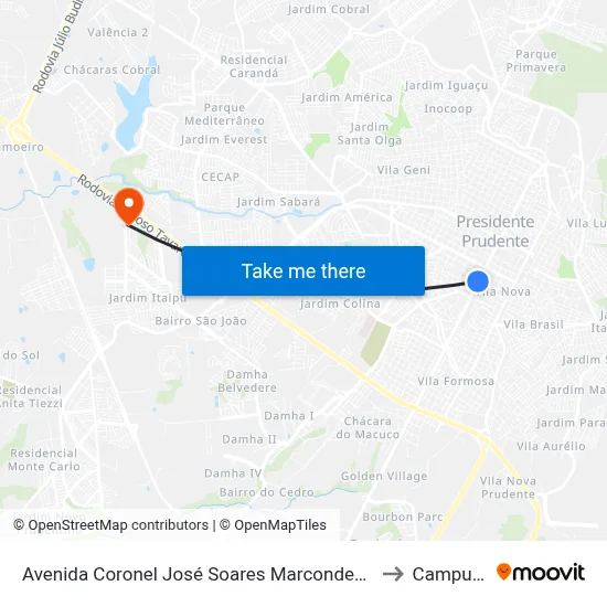Avenida Coronel José Soares Marcondes, 1786 to Campus  II map