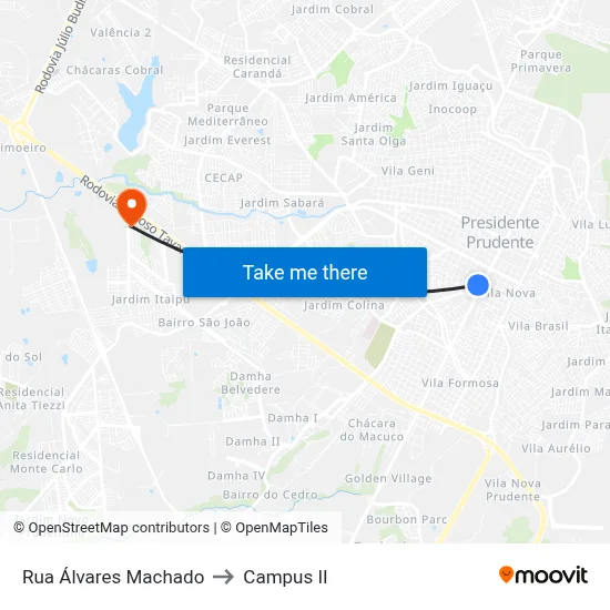 Rua Álvares Machado to Campus  II map