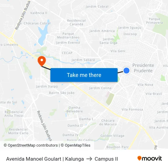 Avenida Manoel Goulart | Kalunga to Campus  II map