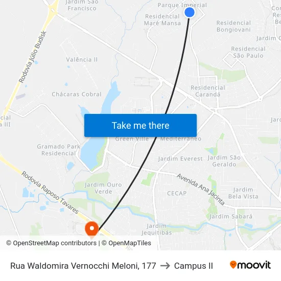 Rua Waldomira Vernocchi Meloni, 177 to Campus  II map