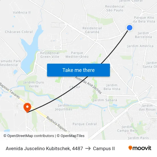Avenida Juscelino Kubitschek, 4487 to Campus  II map