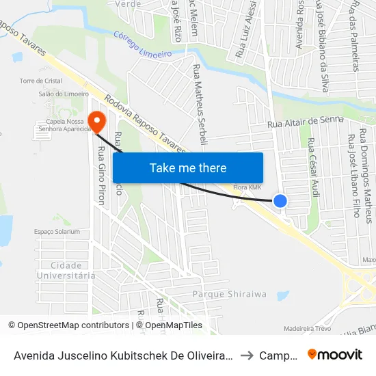 Avenida Juscelino Kubitschek De Oliveira 6580-6700 to Campus  II map