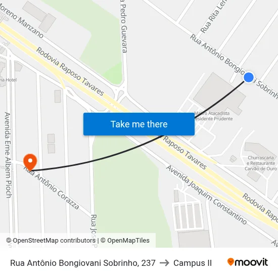 Rua Antônio Bongiovani Sobrinho, 237 to Campus  II map