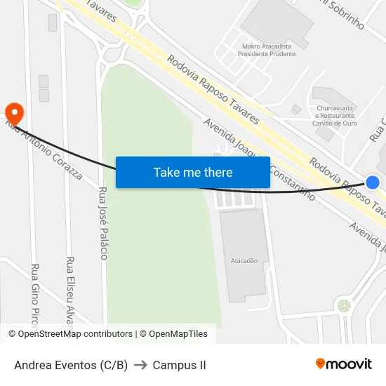 Andrea Eventos (C/B) to Campus  II map