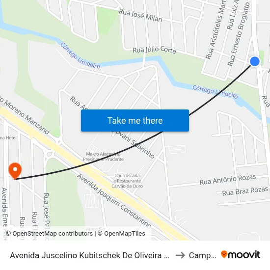 Avenida Juscelino Kubitschek De Oliveira Presidente, 1051 to Campus  II map