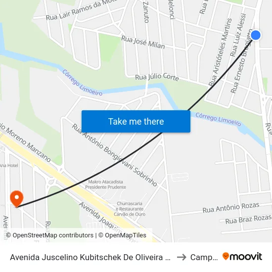 Avenida Juscelino Kubitschek De Oliveira Presidente, 1305 to Campus  II map