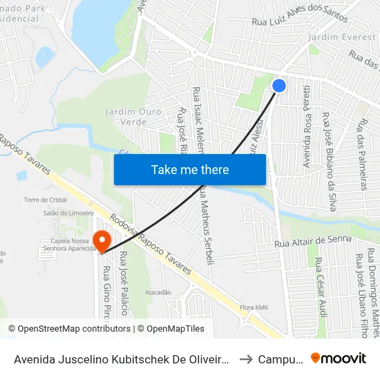 Avenida Juscelino Kubitschek De Oliveira, 5175 to Campus  II map