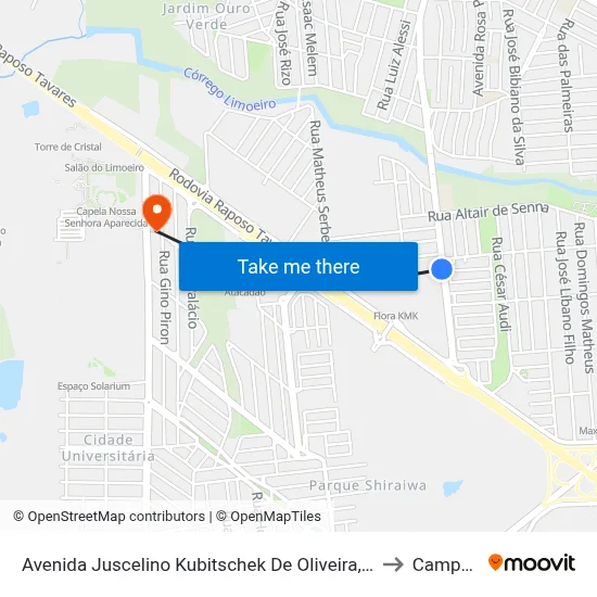 Avenida Juscelino Kubitschek De Oliveira, 6388-6578 to Campus  II map