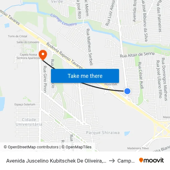 Avenida Juscelino Kubitschek De Oliveira, 6701-6713 to Campus  II map