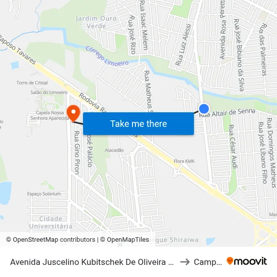 Avenida Juscelino Kubitschek De Oliveira Presidente, 673a to Campus  II map