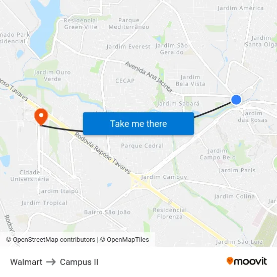 Walmart to Campus  II map