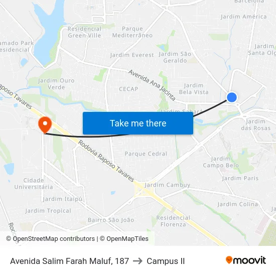 Avenida Salim Farah Maluf, 187 to Campus  II map