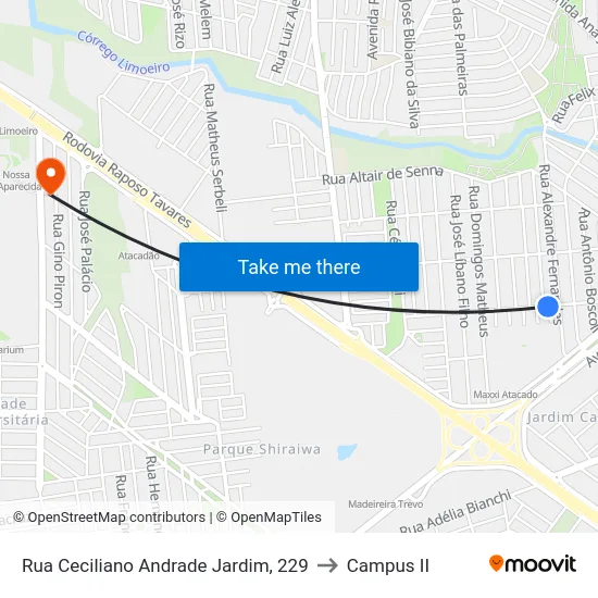 Rua Ceciliano Andrade Jardim, 229 to Campus  II map