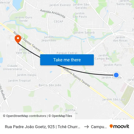 Rua Padre João Goetz, 925 | Tchê Churrascaria to Campus  II map