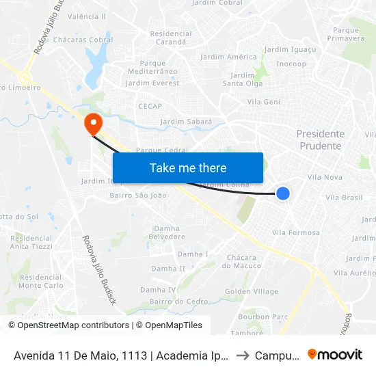 Avenida 11 De Maio, 1113 | Academia Ipiranga to Campus  II map
