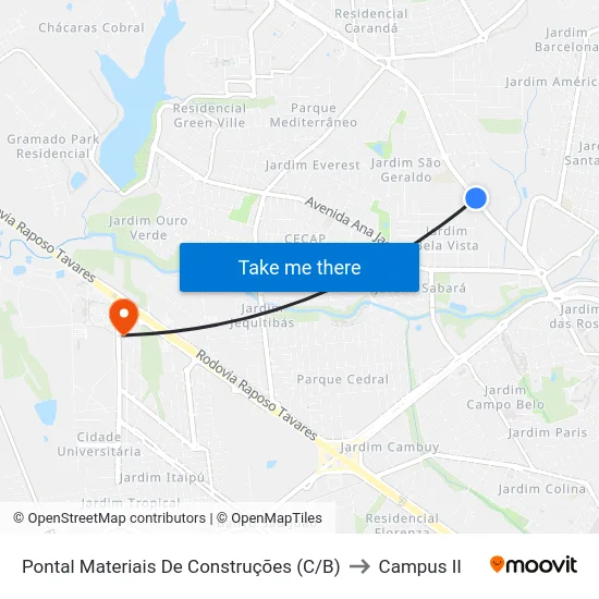 Pontal Materiais De Construções (C/B) to Campus  II map