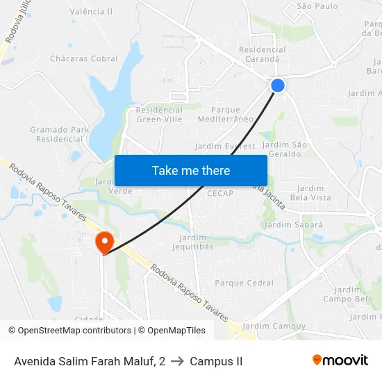 Avenida Salim Farah Maluf, 2 to Campus  II map