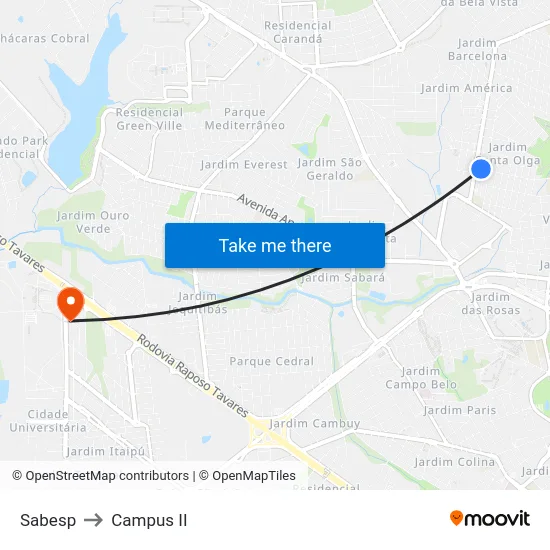 Sabesp to Campus  II map