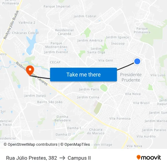 Rua Júlio Prestes, 382 to Campus  II map