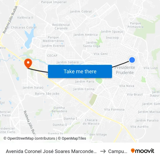 Avenida Coronel José Soares Marcondes, 220 to Campus  II map